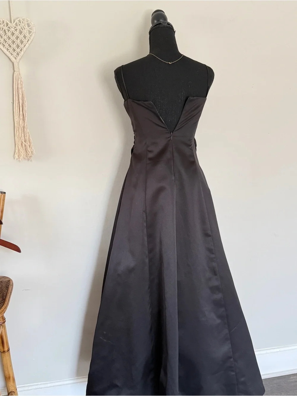 David's Bridal Black Satin Square-Neck Maxi Dress